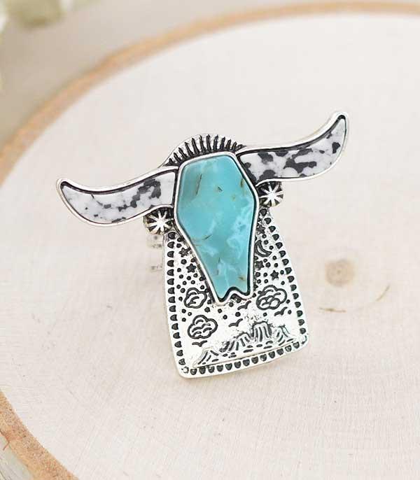 RINGS :: Wholesale Western Turquoise Steer Head Ring