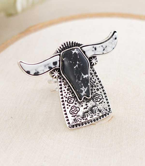 RINGS :: Wholesale Western Steer Head Stone Ring