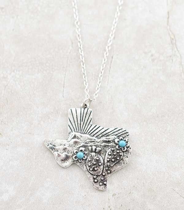 WHAT'S NEW :: Wholesale Turquoise Cactus Texas Map Necklace