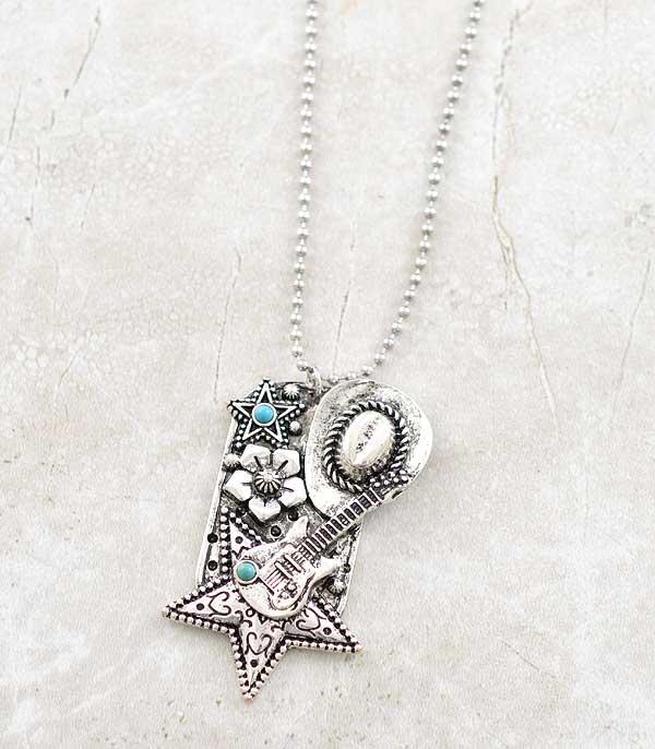 NECKLACES :: CHAIN WITH PENDANT :: Wholesale Western Cowboy Guitar Pendant Necklace