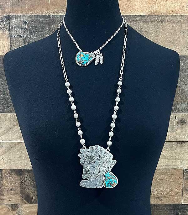 NECKLACES :: WESTERN LONG NECKLACES :: Wholesale Western Turquoise Layered Necklace Set