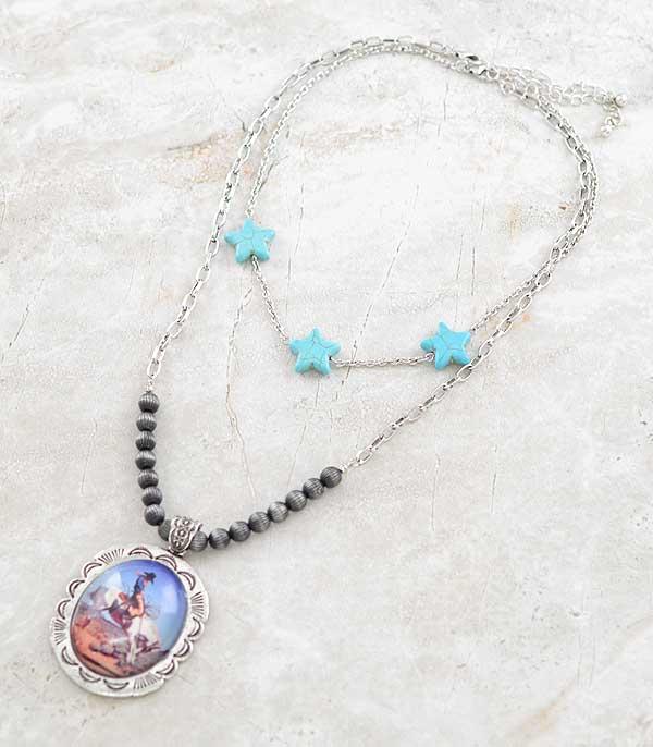 New Arrival :: Wholesale Cowboy Pendant Layered Necklace SEt