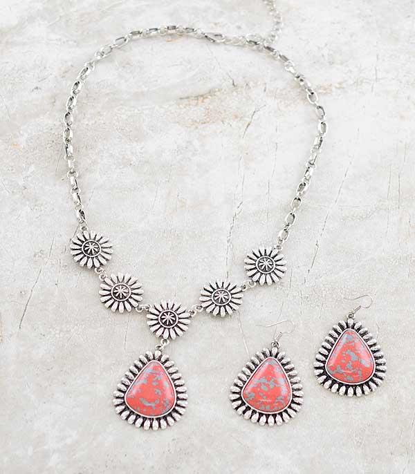 NECKLACES :: WESTERN TREND :: Wholesale Red Semi Stone Concho Necklace