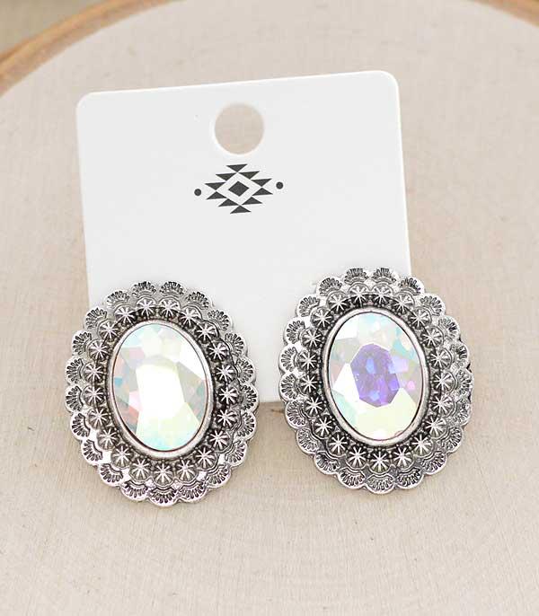New Arrival :: Wholesale Western Glass Stone Concho Earrings