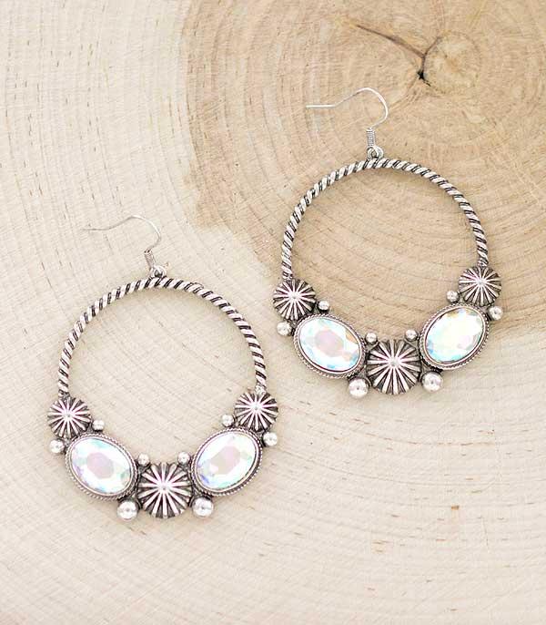 New Arrival :: Wholesale Western Glass Stone Concho Earrings