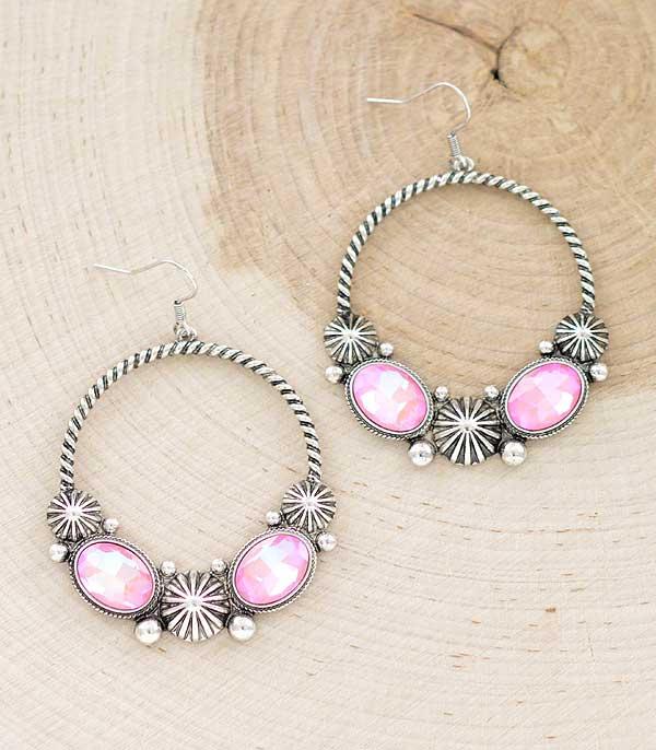 New Arrival :: Wholesale Western Glass Stone Hoop Earrings