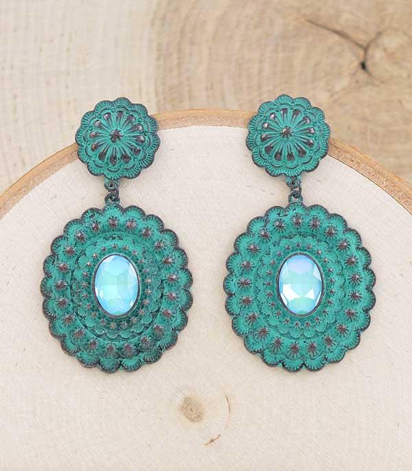 New Arrival :: Wholesale Western Glass Stone Concho Earrings