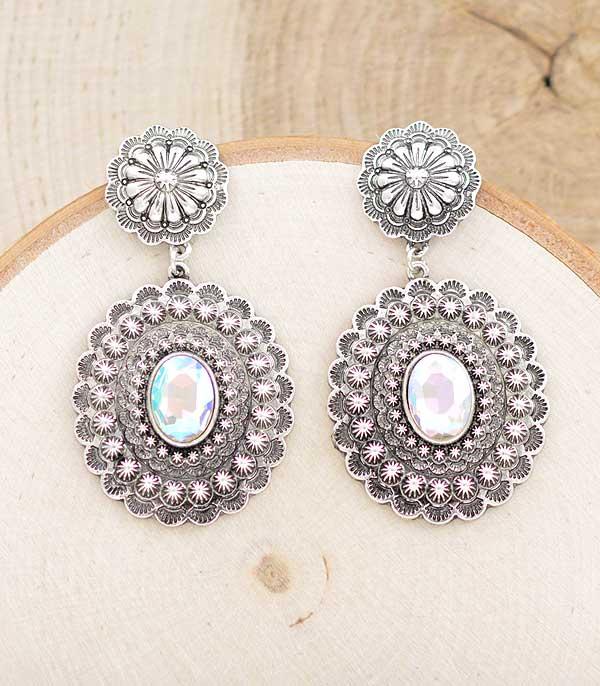 EARRINGS :: WESTERN POST EARRINGS :: Wholesale Western Glass Stone Concho Earrings