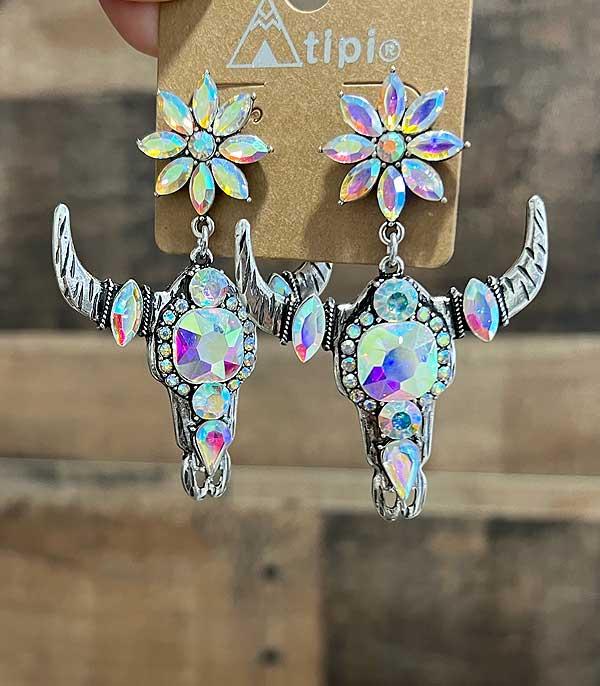 EARRINGS :: WESTERN POST EARRINGS :: Wholesale Western Bling Steer Skull Earrings