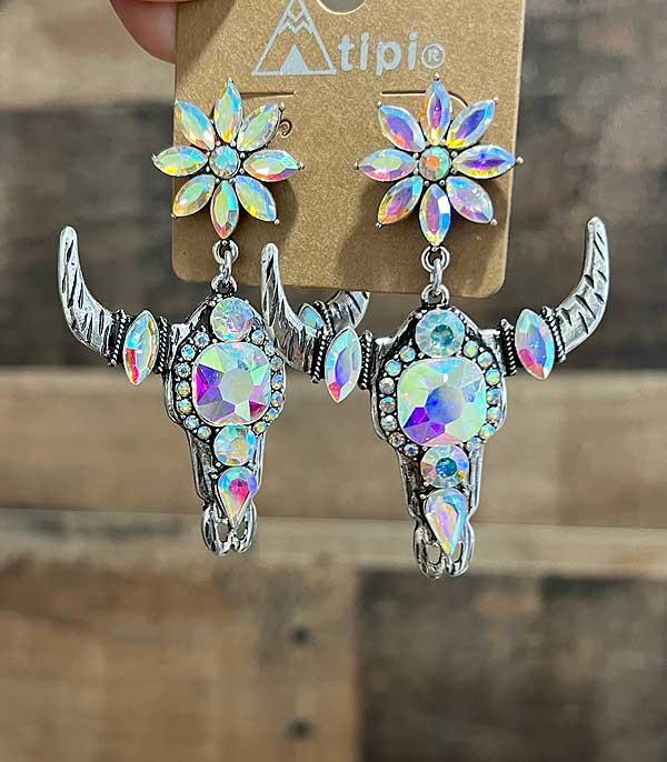 New Arrival :: Wholesale Western Bling Steer Skull Earrings