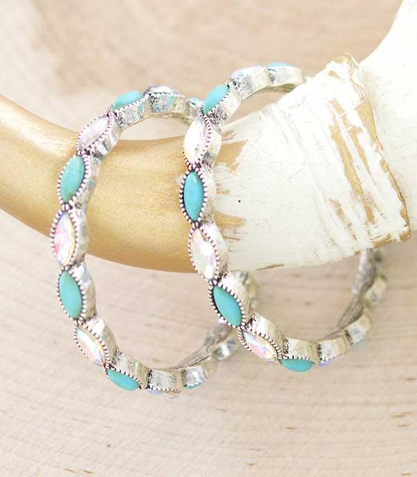 New Arrival :: Wholesale Western Turquoise Ab Stone Hoop Earrings