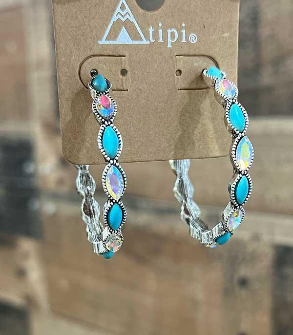 New Arrival :: Wholesale Western Turquoise Ab Stone Hoop Earrings