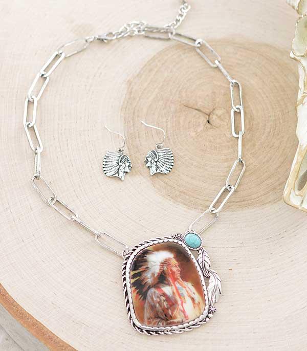 NECKLACES :: WESTERN TREND :: Wholesale Western Indian Chief Pendant Necklace 