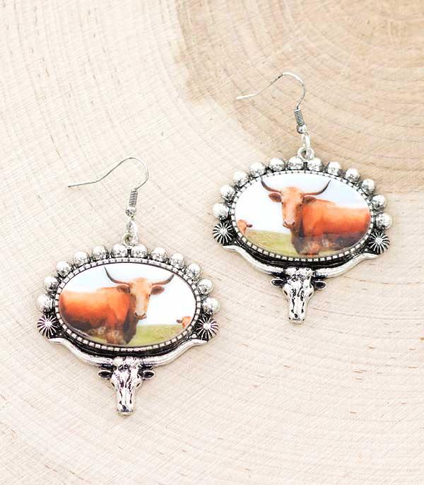 EARRINGS :: WESTERN POST EARRINGS :: Wholesale Western Longhorn Cow Earrings