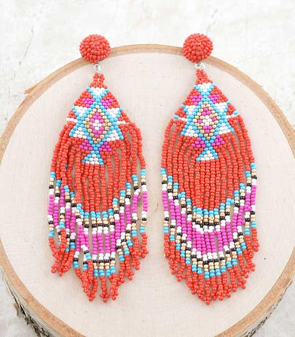 EARRINGS :: POST EARRINGS :: Wholesale Western Aztec Seed Bead Fringe Earrings