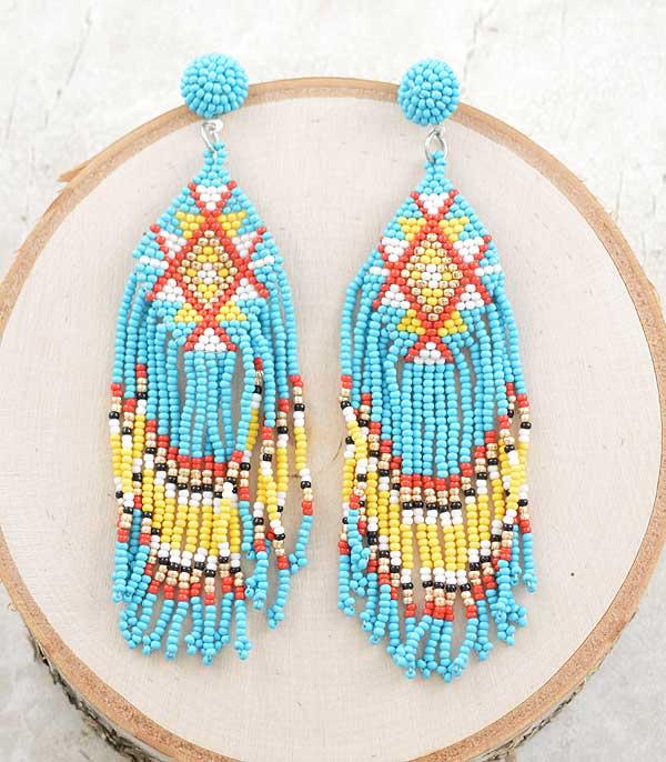 New Arrival :: Wholesale Western Aztec Seed Bead Tassel Earrings
