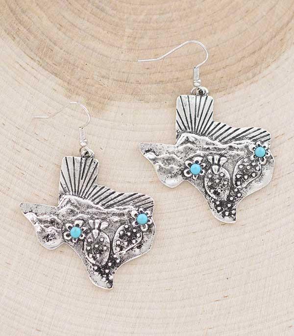 EARRINGS :: WESTERN HOOK EARRINGS :: Wholesale Turquoise Texas Map Earrings