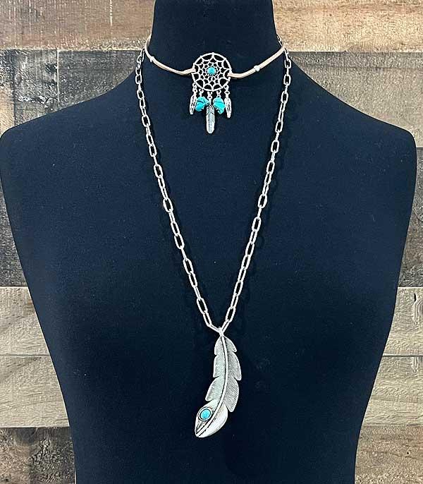 NECKLACES :: WESTERN LONG NECKLACES :: Wholesale 2PC Set Dream Catcher Necklace