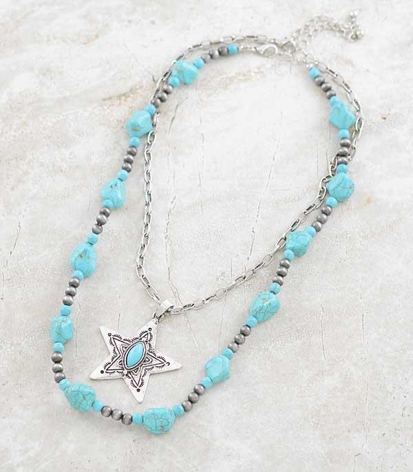 NECKLACES :: WESTERN TREND :: Wholesale 2PC Set Turquoise Star Necklace