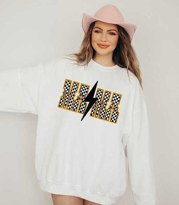 GRAPHIC TEES :: LONG SLEEVE :: Wholesale Western Checkered Mama Sweatshirt