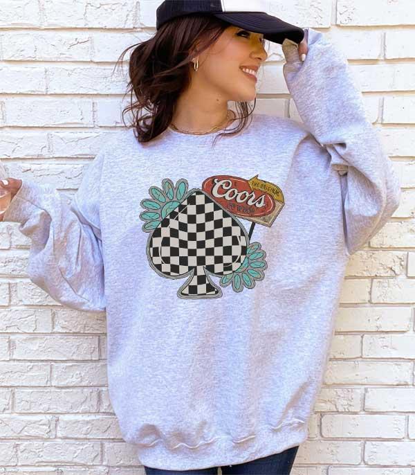 GRAPHIC TEES :: LONG SLEEVE :: Wholesale Western Checkered Ace Sweatshirt