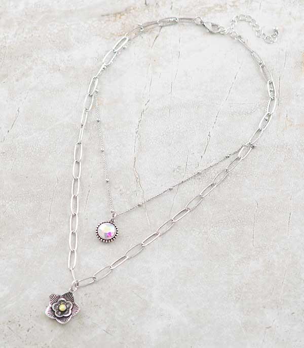 New Arrival :: Wholesale Flower Pendant Layered Necklace