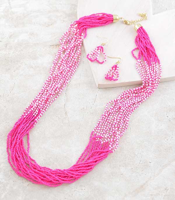 New Arrival :: Wholesale Multi Strand Pink Bead Necklace Set