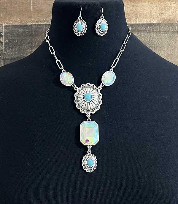 NECKLACES :: WESTERN LONG NECKLACES :: Wholesale Tipi Brand Concho Glass Stone Necklace
