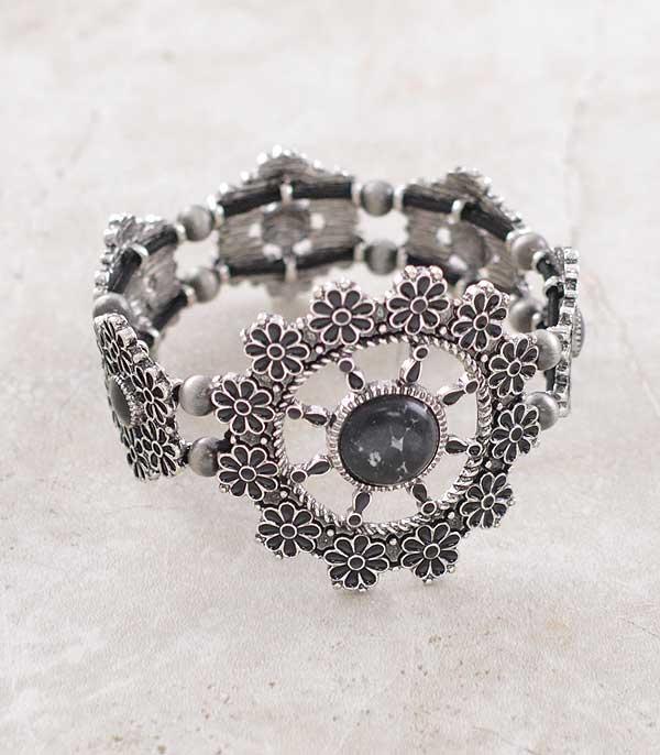 BRACELETS :: STRETCH :: Wholesale Western Semi Stone Flower Bracelet