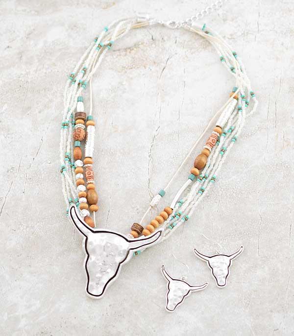 NECKLACES :: WESTERN TREND :: Wholesale Western Steer Skull Bead Necklace Set