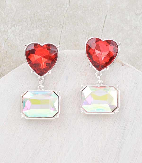 <font color=red>VALENTINE'S</font> :: Wholesale Heart Glass Stone Dangle Earrings