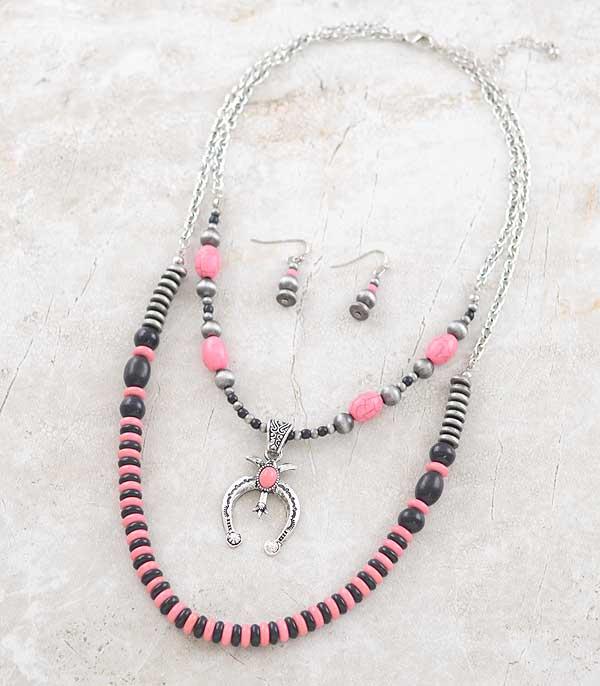 <font color=#FF6EC7>PINK COWGIRL</font> :: Wholesale Pink Stone Squash Blossom Necklace