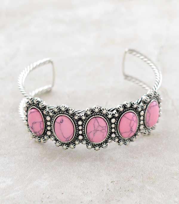 <font color=#FF6EC7>PINK COWGIRL</font> :: Wholesale Western Pink Stone Cuff Bracelet