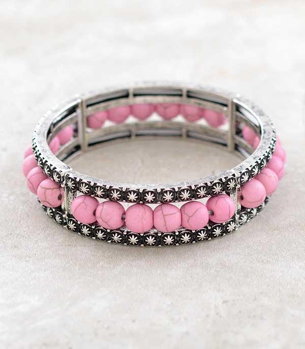 <font color=#FF6EC7>PINK COWGIRL</font> :: Wholesale Western Pink Semi Stone Bracelet