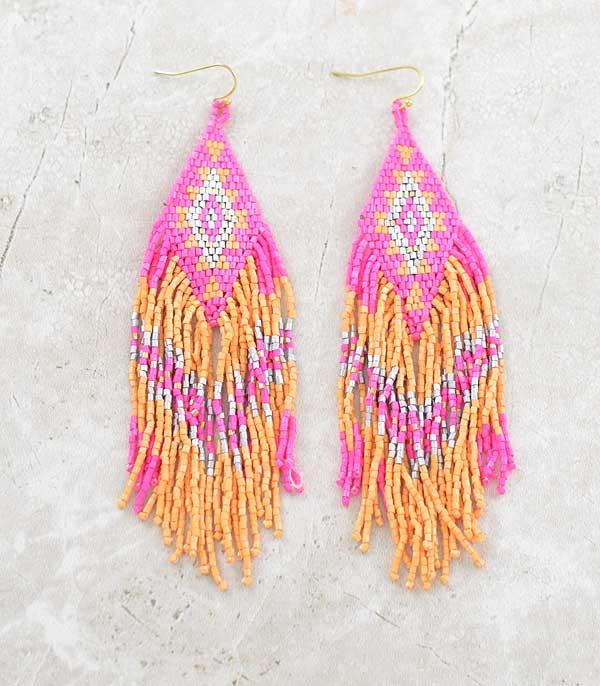 New Arrival :: Wholesale Aztec Seed Bead Tassel Earrings