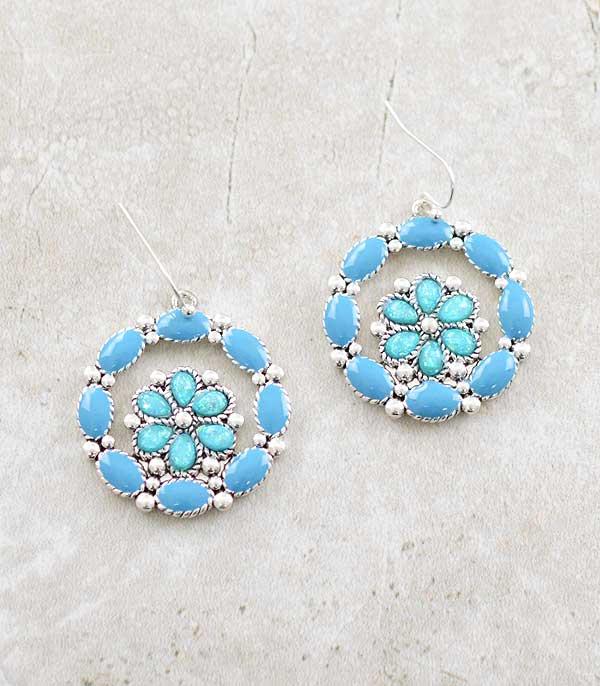 New Arrival :: Wholesale Turquoise Flower Dangle Earrings