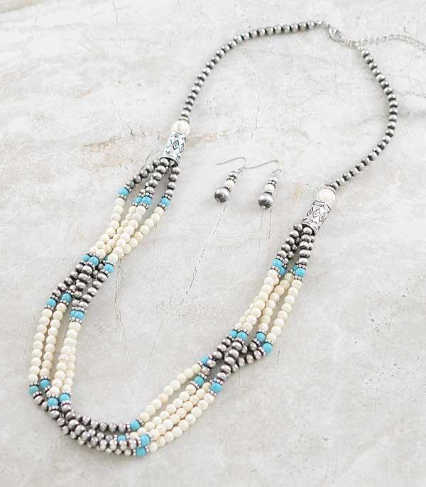 NECKLACES :: WESTERN LONG NECKLACES :: Wholesale Aztec Navajo Stone Bead Necklace Set