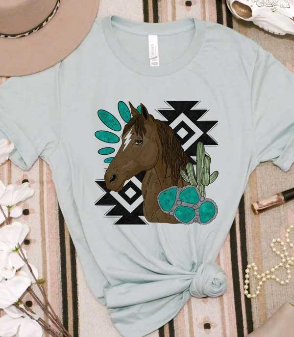 New Arrival :: Wholesale Aztec Turquoise Horse Graphic Tshirt