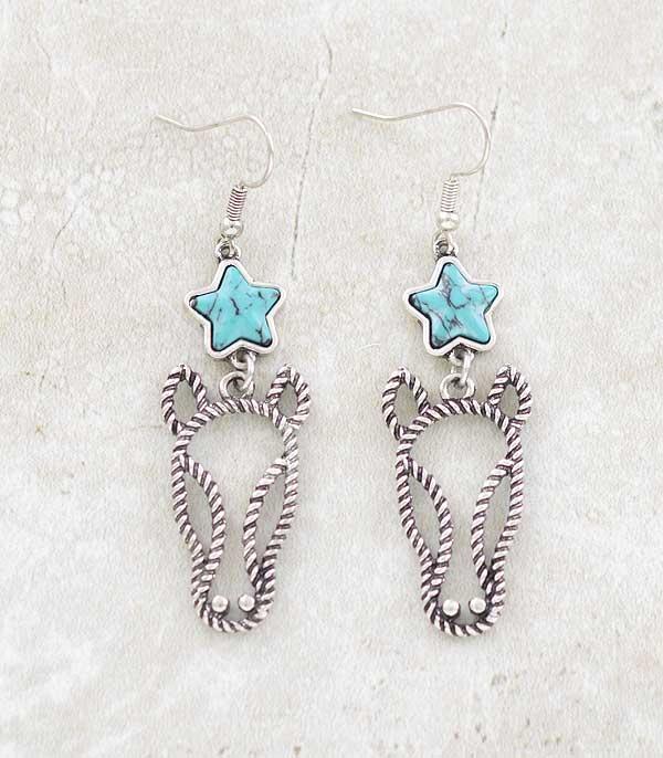 EARRINGS :: WESTERN HOOK EARRINGS :: Wholesale Western Turquoise Star Horse Earrings