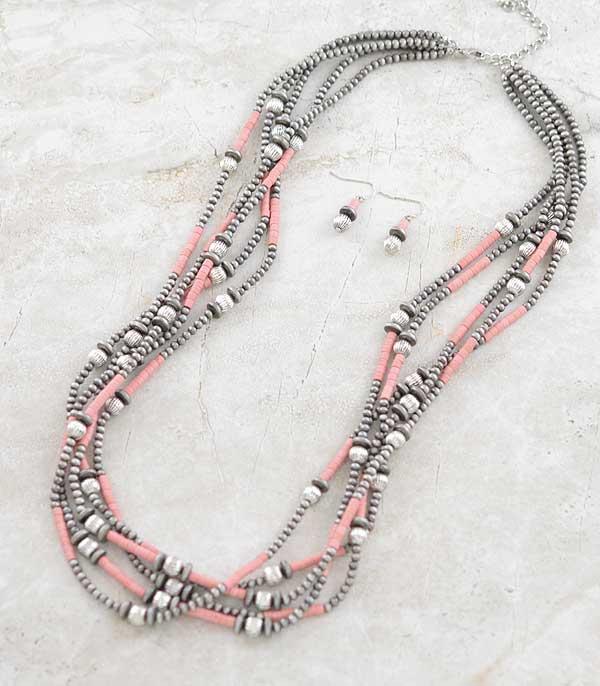 NECKLACES :: WESTERN LONG NECKLACES :: Wholesale Multi Strand Pink Navajo Pearl Necklace