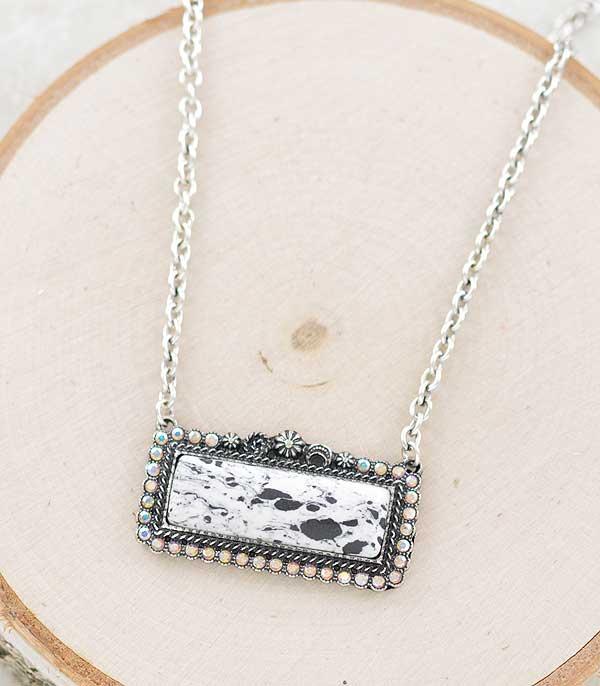 NECKLACES :: TRENDY :: Wholesale Western Howlite Stone Bar Necklace