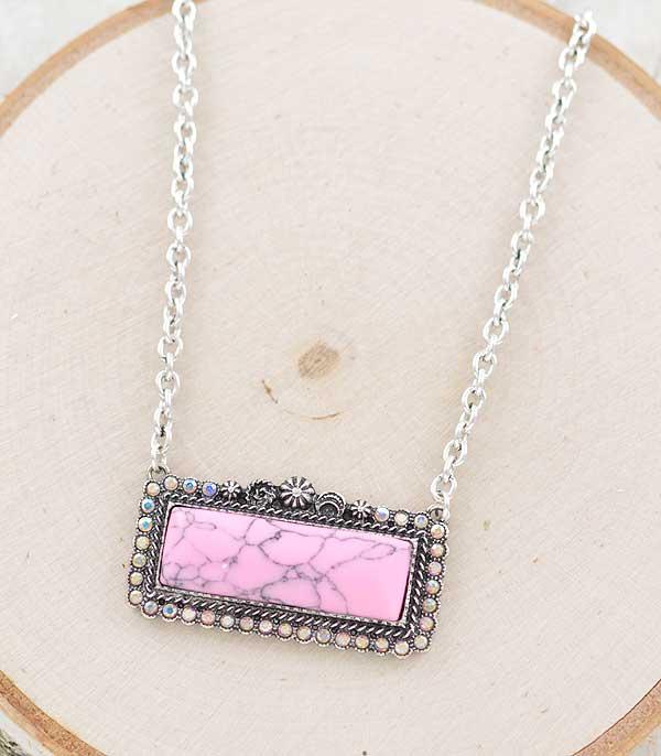 New Arrival :: Wholesale Western Pink Stone Bar Necklace