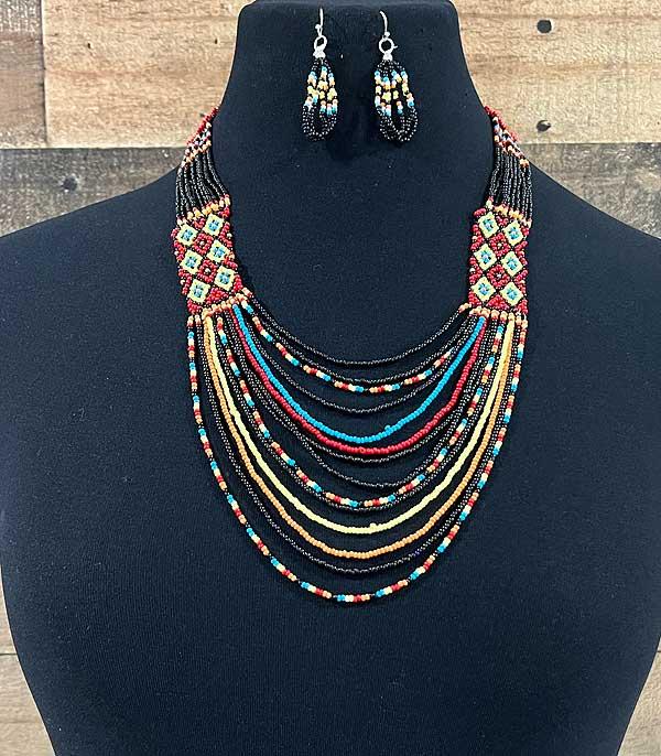 NECKLACES :: WESTERN LONG NECKLACES :: Wholesale Western Beaded Layered Necklace Set