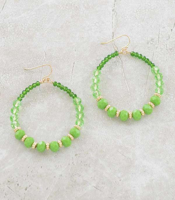 EARRINGS :: TRENDY EARRINGS :: Wholesale Green Beaded Hoop Earrings