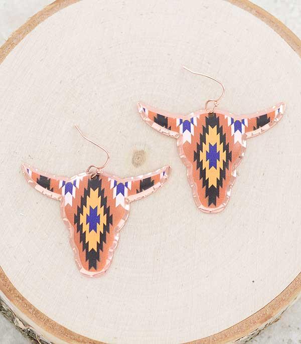 EARRINGS :: WESTERN HOOK EARRINGS :: Wholesale Western Aztec Steer Head Earrings