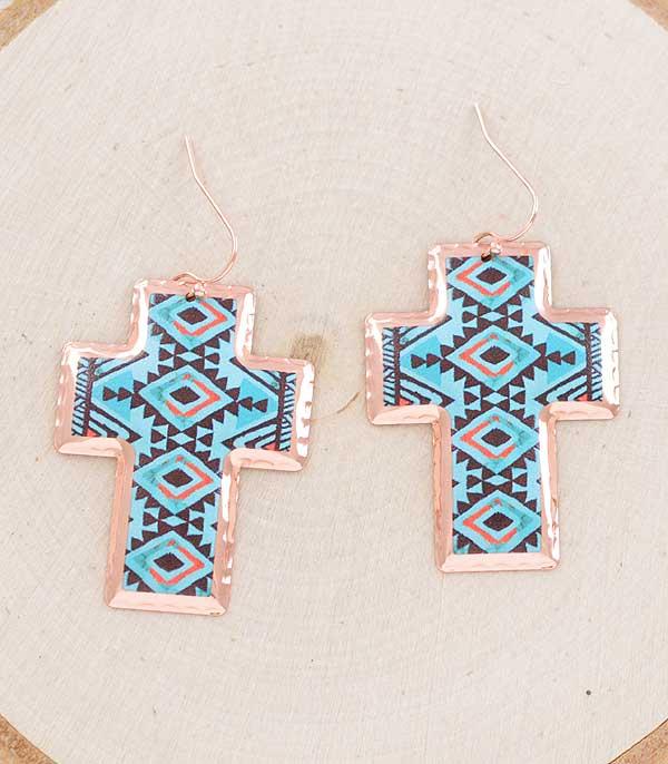 New Arrival :: Wholesale Western Aztec Print Cross Earrings