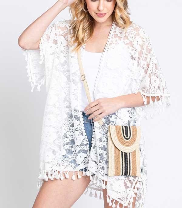 HANDBAGS :: CROSSBODY I CLUTCH BAGS :: Wholesale Straw Cellphone Crossbody Bag