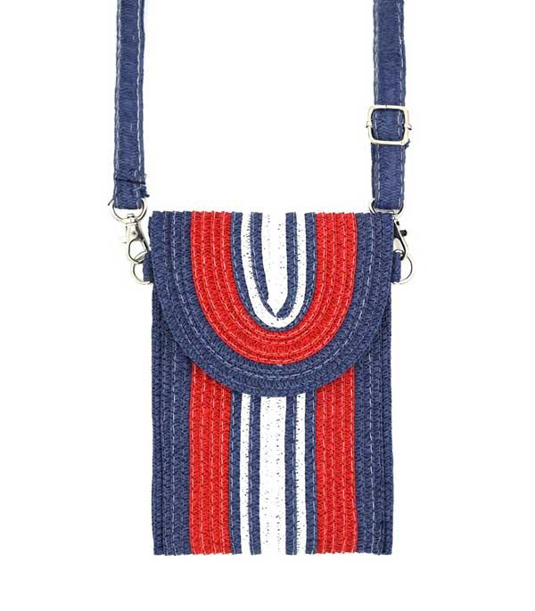 <font color=RED>RED,WHITE, AND BLUE</font> :: Wholesale Straw Cellphone Crossbody Bag
