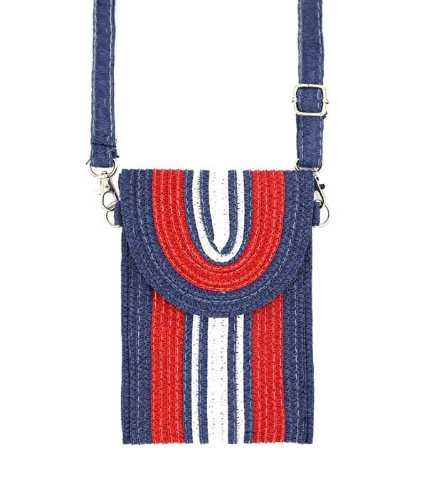 HANDBAGS :: CROSSBODY BAGS :: Wholesale Straw Cellphone Crossbody Bag