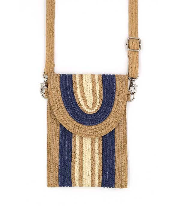 HANDBAGS :: CROSSBODY BAGS :: Wholesale Straw Cellphone Crossbody Bag